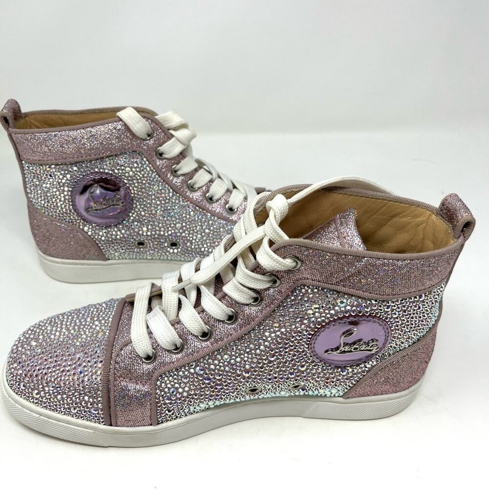 Christian Louboutin Louis Strass High Top Sneakers Size 38.5 US 8.5 Pink Crystal - Picture 8 of 8